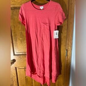 LuLaRoe Carly Dress Solid Heathered Red High Low Swing Flowy T Shirt XS NWT